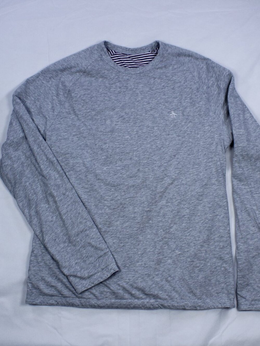 Original Penguin Long Sleeve Shirt - Grey Heather - Reversible Stripe Detail